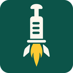 BOOSTER mark: a syringe that is also a rocket, with one gold accent